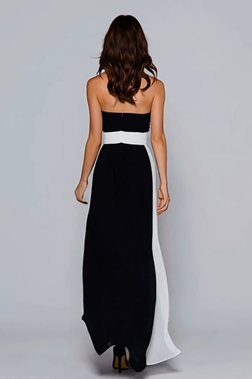 Strapless Black and White A-Line Long Formal Dress